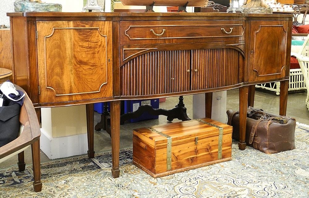 Mahogany Sideboard with Tambour Cabinet, 38 1/2" x 79" x 20".: Mahogany Sideboard with Tambour Cabinet, 38 1/2" x 79" x 20".