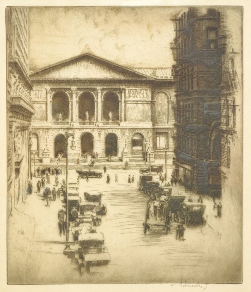 Drypoint Etching Signed (Otto J) Schneider, 10 3/4" x 9 1/4", "Art Institute of Chicago". (1 of 3)