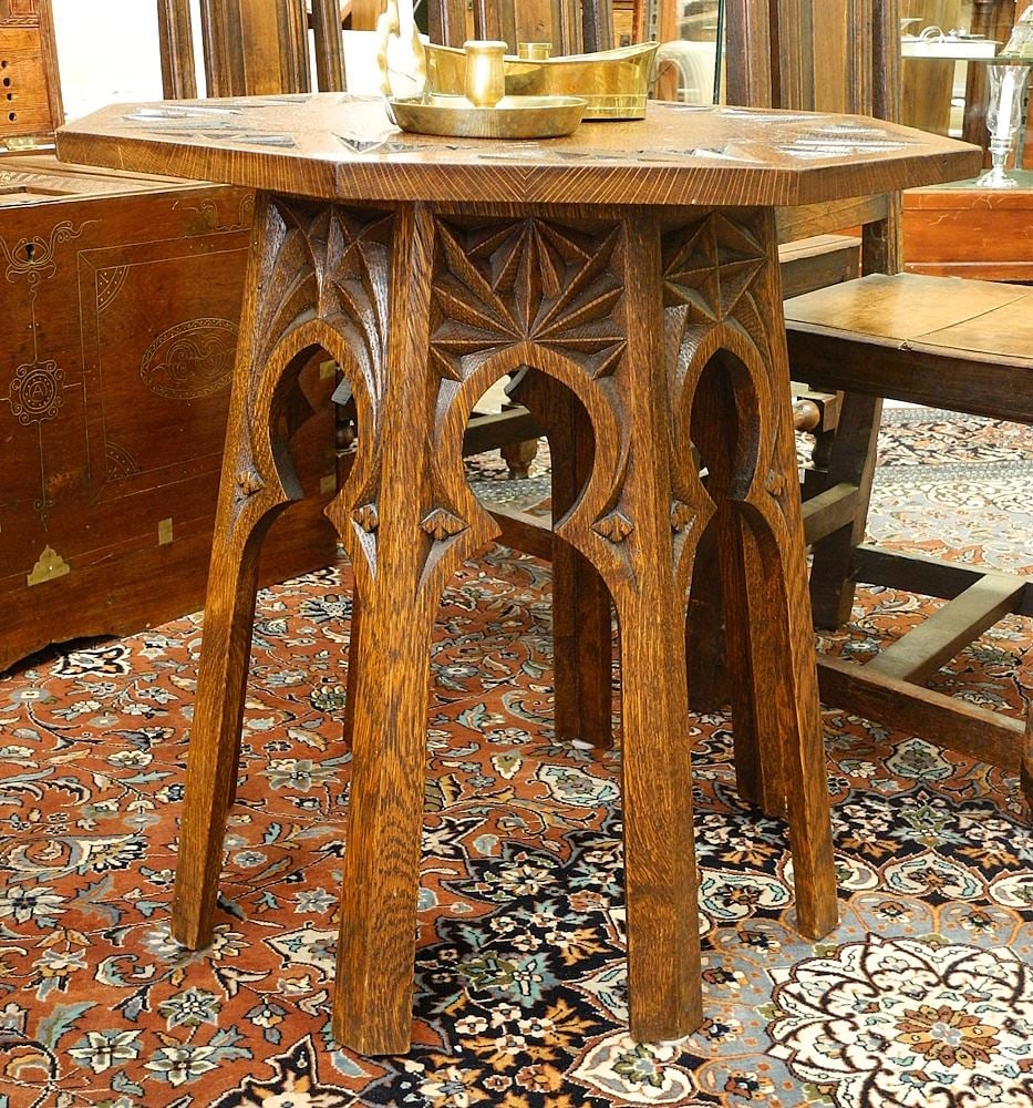 Arts and Crafts Oak Octagonal Occasional Table, 24 3/4"W. (1 of 3)