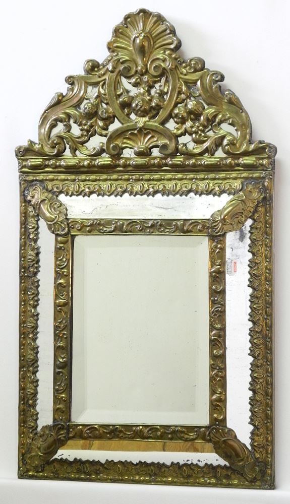 Antique Embossed Brass Stepped Mirror, 23"H. (1 of 4)