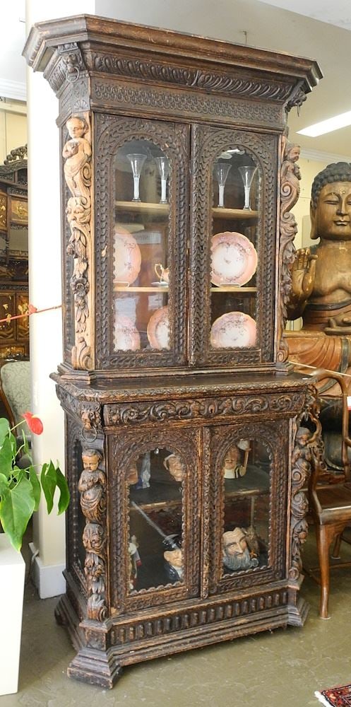 Continental Deep Carved Oak Cabinet. (1 of 8)