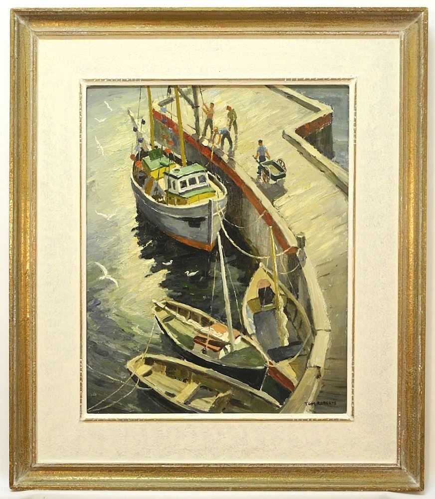 Oil on Masonite signed Tom Roberts, 20" x 16", "Grand Greve".: Oil on Masonite signed Tom Roberts, 20" x 16", "Grand Greve".