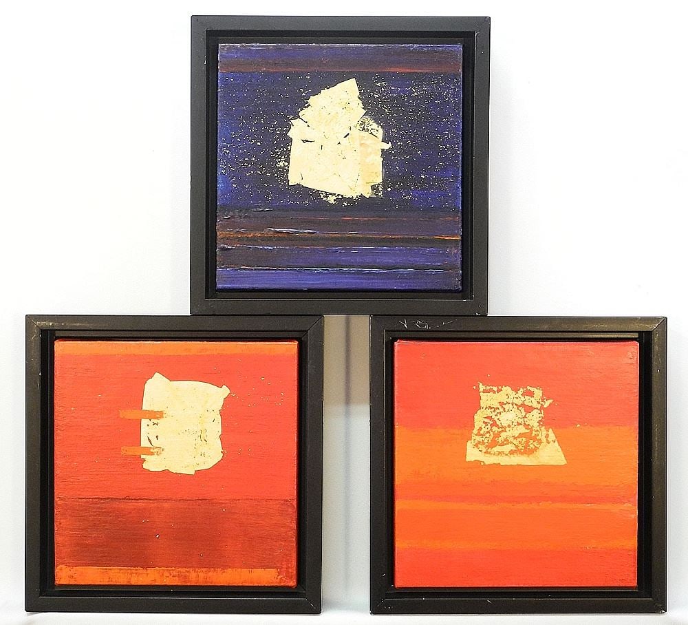 3 Acrylic and Gold Leaf on Canvas signed HB(Barry)Strasbourg-Thompson, "Spirit Door 2/3/4, 8" x 8: 3 Acrylic and Gold Leaf on Canvas signed HB(Barry)Strasbourg-Thompson, "Spirit Door 2/3/4, 8" x 8