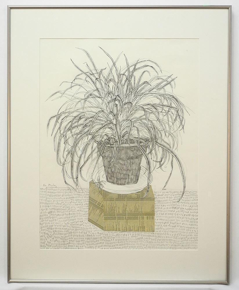 Collage and Pencil signed Abe Murley "23 1/2" x 11 3/4", "Spider Plant". (1 of 6)