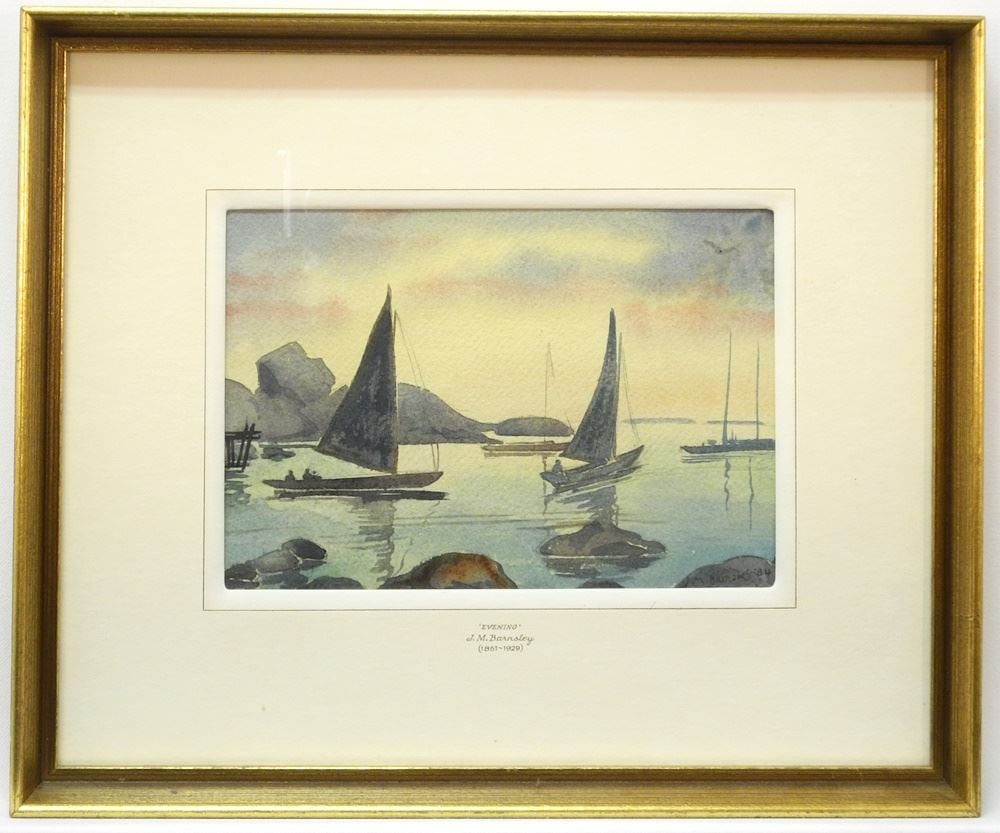 Watercolour signed JM Barnsley '84, 6" x 8 3/4", "Evening". (1 of 5)