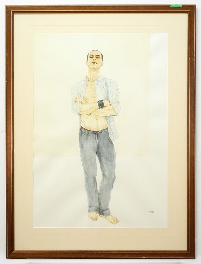 Watercolour signed Manish 2017, 30" x 22", "Self-Sure". (1 of 6)