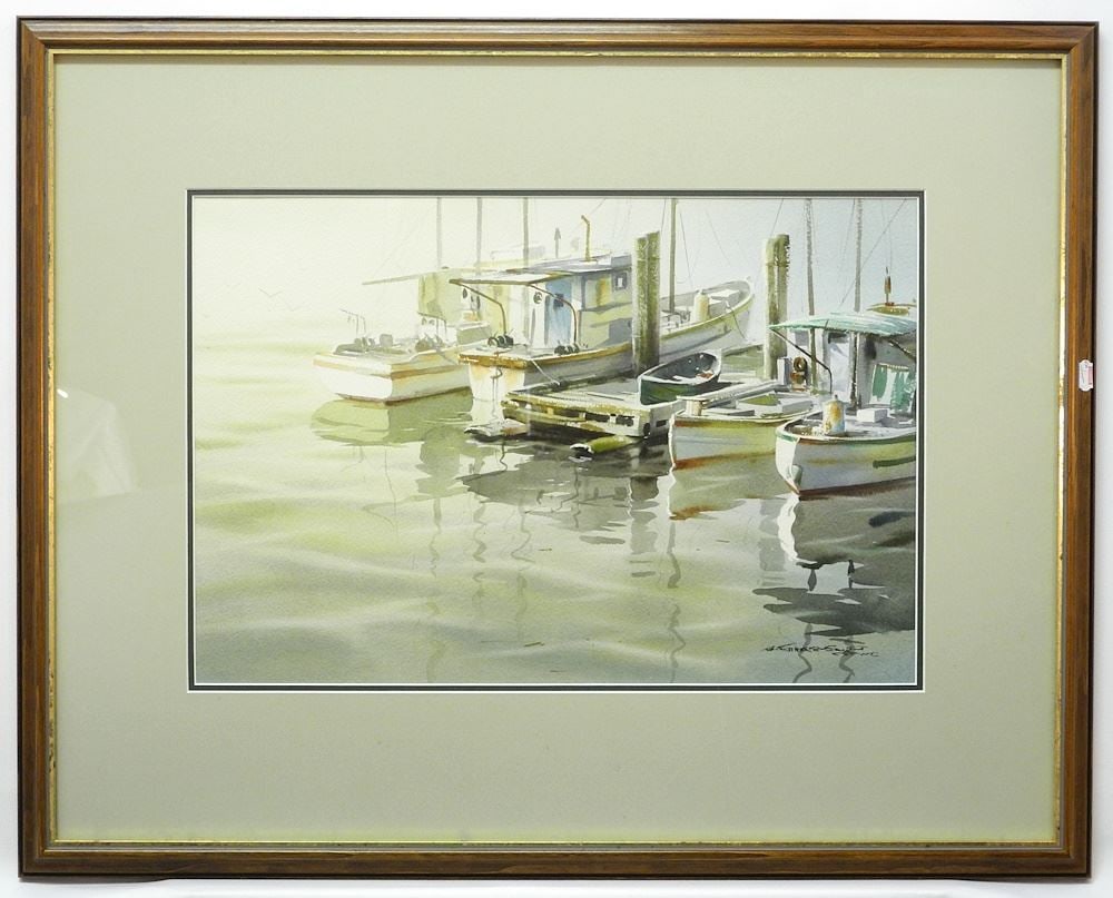 Watercolour signed B(Brian) Travers- Smith, 13 3/8 x 19 3/4", "Harbour Scene". (1 of 4)