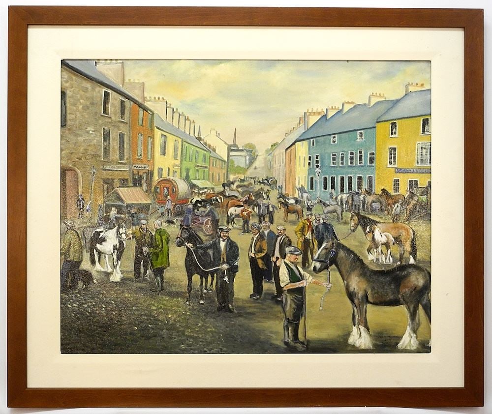 Oil on Canvas signed Will R Millar 2011, 23 1/2" x 29 3/4", "The Horse Fair".: Oil on Canvas signed Will R Millar 2011, 23 1/2" x 29 3/4", "The Horse Fair".