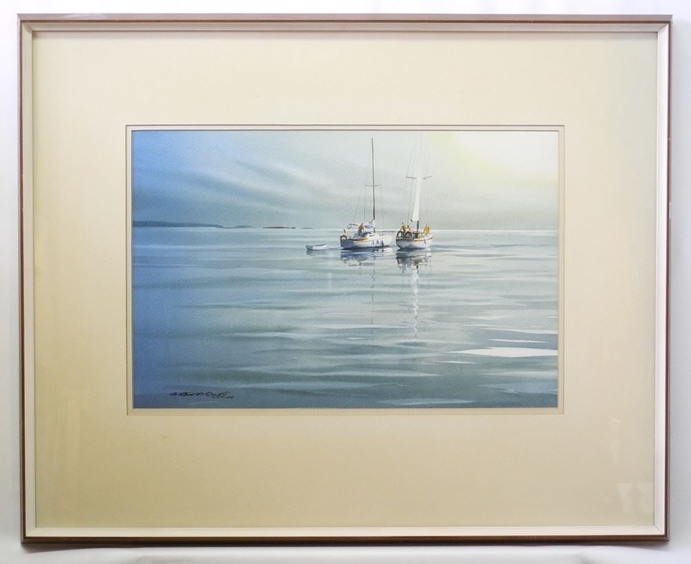 Watercolour signed B.(Brian) Travers -Smith CSPWC, 13 1/8" x 20 1/4", "Discussion", B-9733.: Watercolour signed B.(Brian) Travers -Smith CSPWC, 13 1/8" x 20 1/4", "Discussion", B-9733.