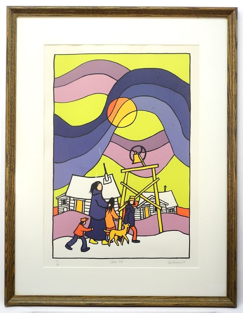 Limited Edition Print signed Ted Harrison '81, 26" x 18", "Village Bell", 67/100. (1 of 5)