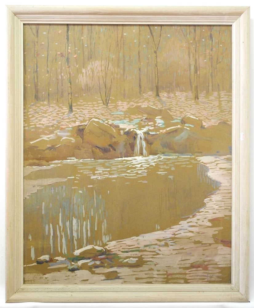 Gouache on Paper Monogrammed (Edgar Hewitt) Nye, 28 7/8" x 23 1/4", "Lakes Edge". (1 of 3)