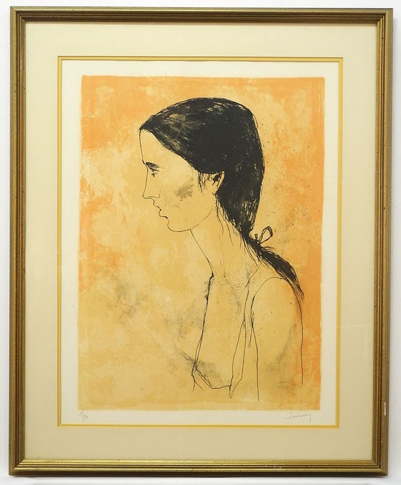 Limited Edition Print 95/120 signed Jansem, 22 1/2" x 17 1/4", "Portrait of a Girl". (1 of 5)