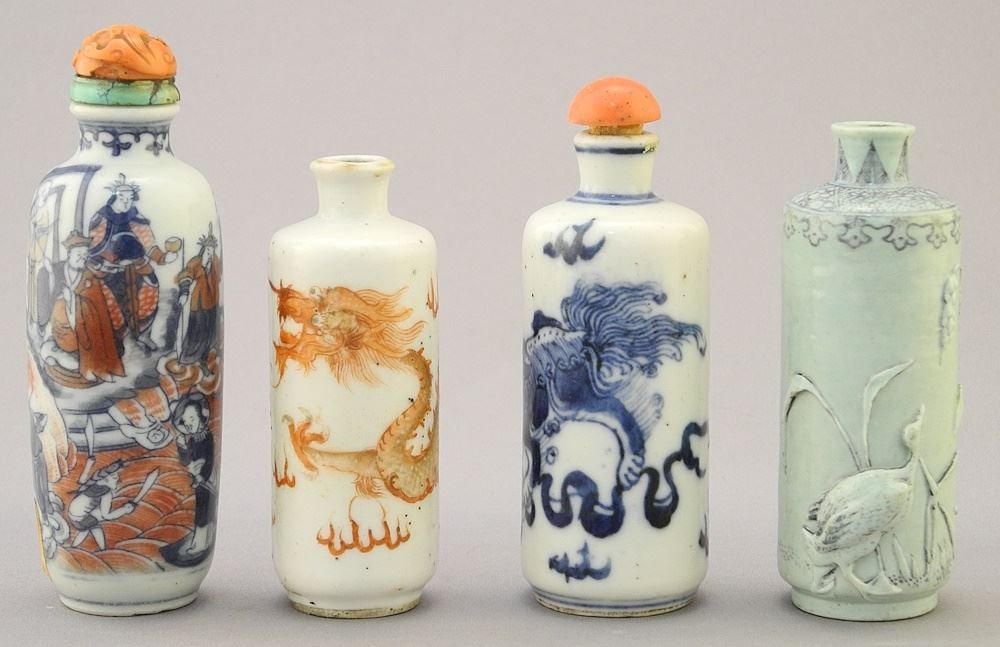 4 Chinese Porcelain Snuff Bottles, 2 15/16" - 3 1/4" High (1 of 9)
