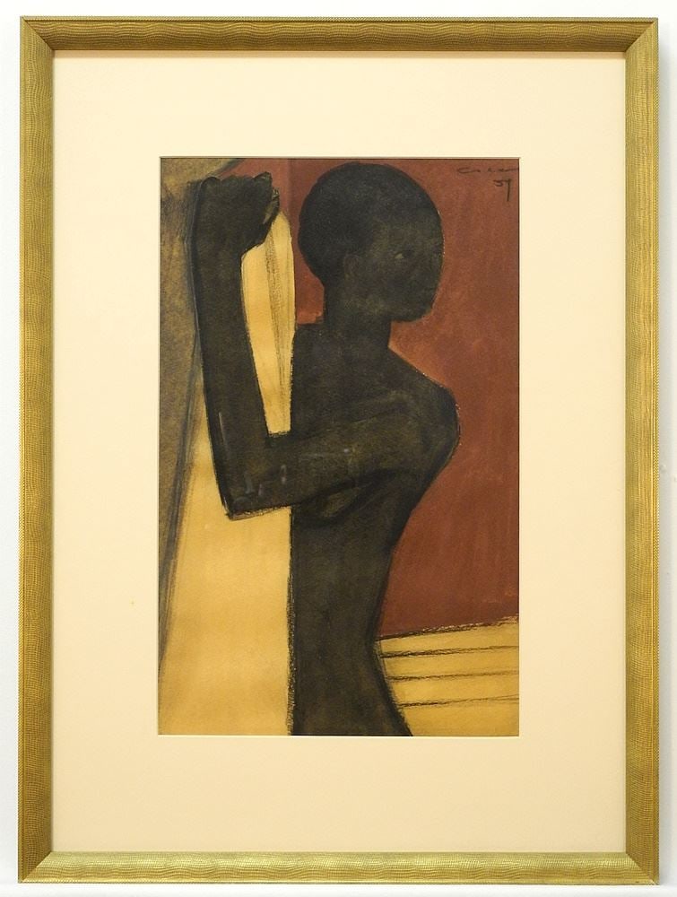 Gouache on Paper signed R (Richard) Ciccimarra, 15" x 9 1/2", "Young Black Boy". (1 of 8)