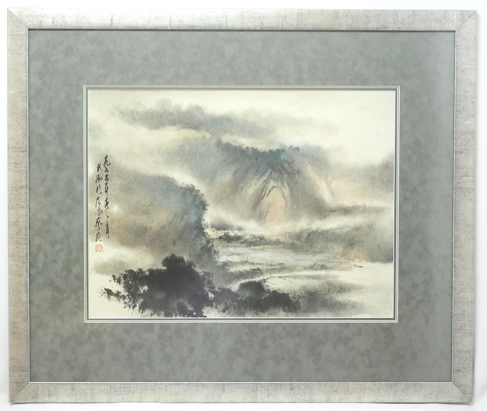 Watercolour signed Stephen Lowe, 21 3/4" x 29 1/2", "Beach and Farmland Scene" 1975. (1 of 12)