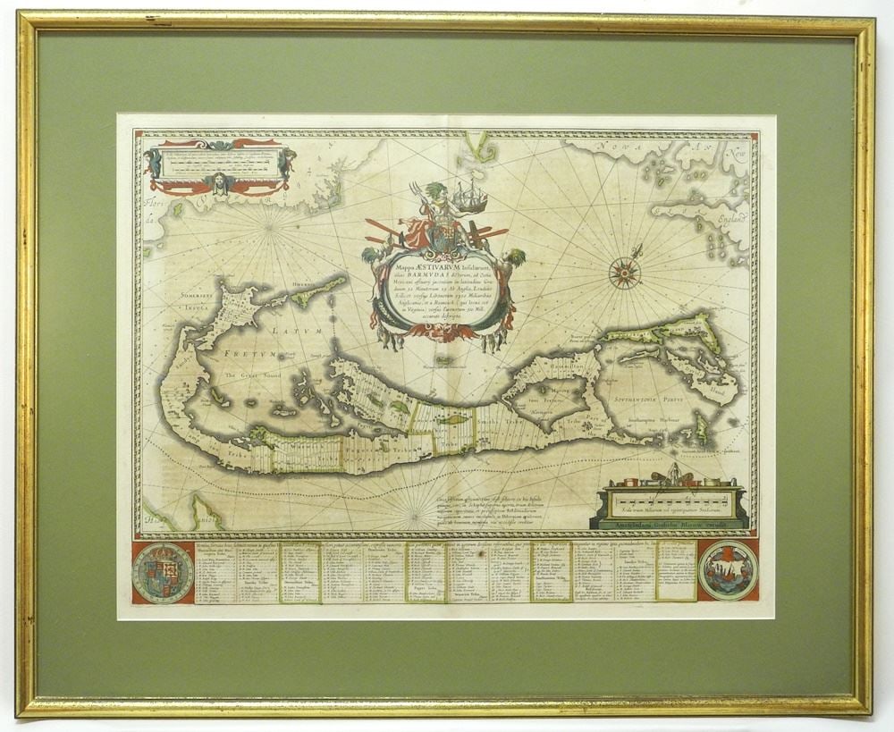 Blaeu Hand Coloured 17th Century Map of Bermuda, 15 3/4" x 21". (1 of 14)