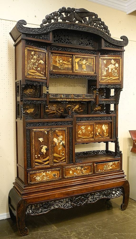 Japanese Shodana with Shibayama Door Panels, 8'2" x 4'11" x 1'4". (1 of 8)