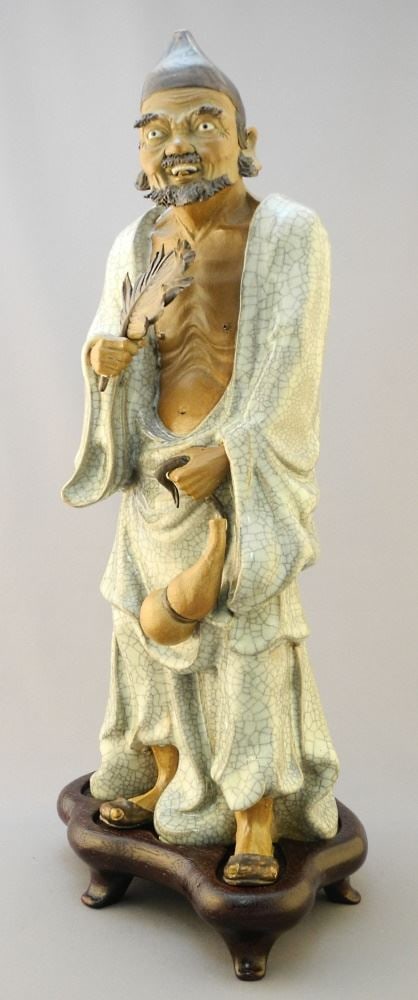 Chinese Shiwan Ware Figure, "Crackle Glaze Robe", with Stand, 16 1/2". (1 of 13)