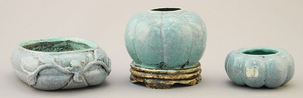 3 Chinese Robin's Egg Blue "Melon" Brush Washers, Largest 3 3/4" Long. (1 of 5)