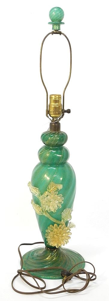 Green Floral Decorated Murano Glass Table Lamp. (1 of 11)