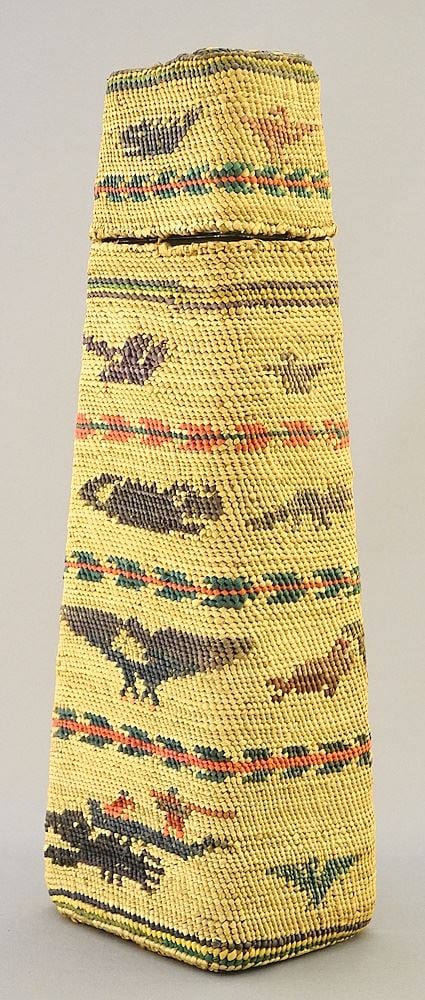 Nuu-Chah-Nulth Covered Bottle and Stopper, 11"H, "Whaling". (1 of 9)