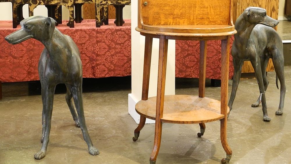 Pair of Bronze Greyhounds, 31 1/4" x 28 1/2" x 13". (1 of 4)