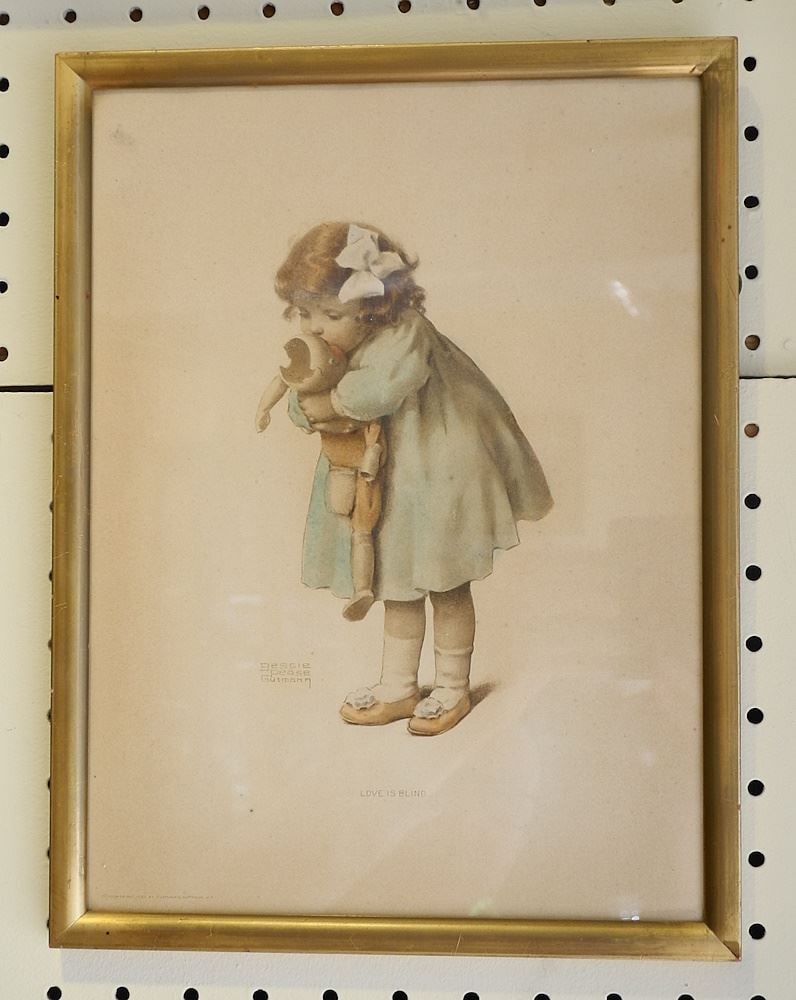 Colour Print signed Bessie Pease Gutmann, 11 1/2 x 8 5/8", "Love is Blind". (1 of 1)