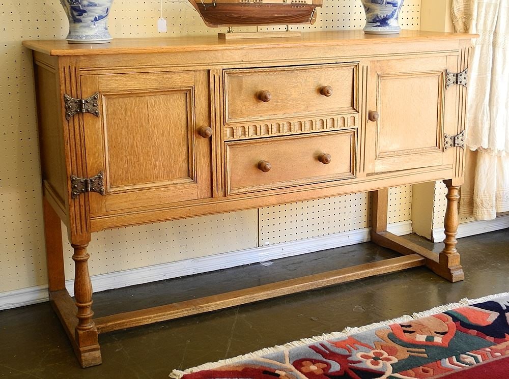Oak Sideboard with Embroidery Cushions, 56 1/2"W.: Oak Sideboard with Embroidery Cushions, 56 1/2"W.