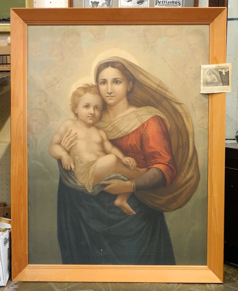 Oilograph on Canvas After Raphael, 36 x 27 1/8", "Madonna & Child" (1 of 2)