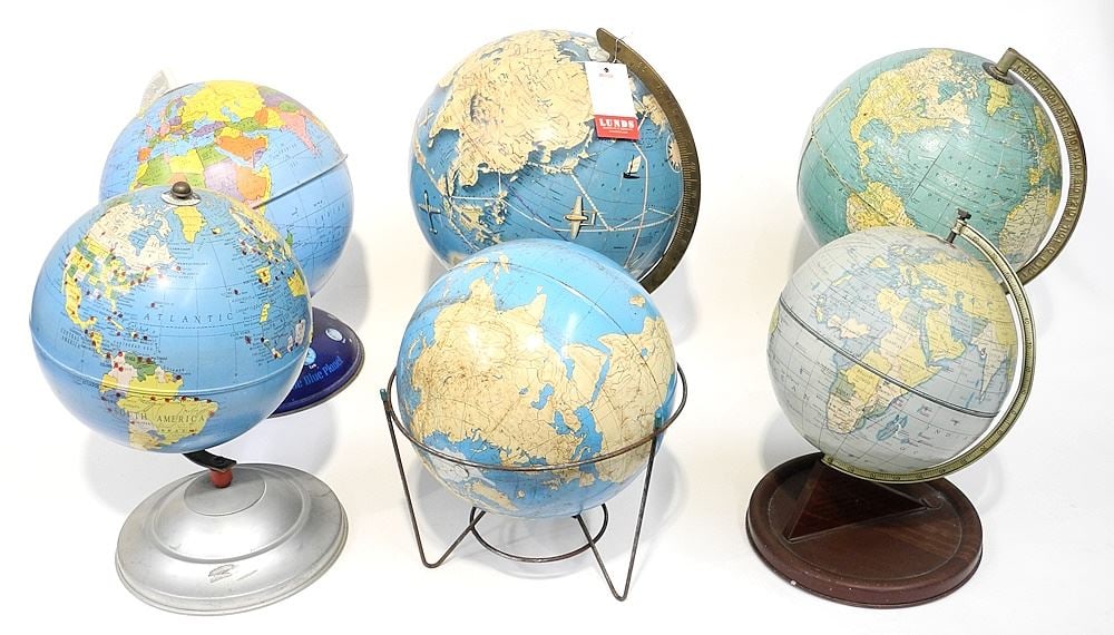 Collection of 6 Vintage 6 1/2-9" Diameter Terrestrial Globes. (1 of 3)
