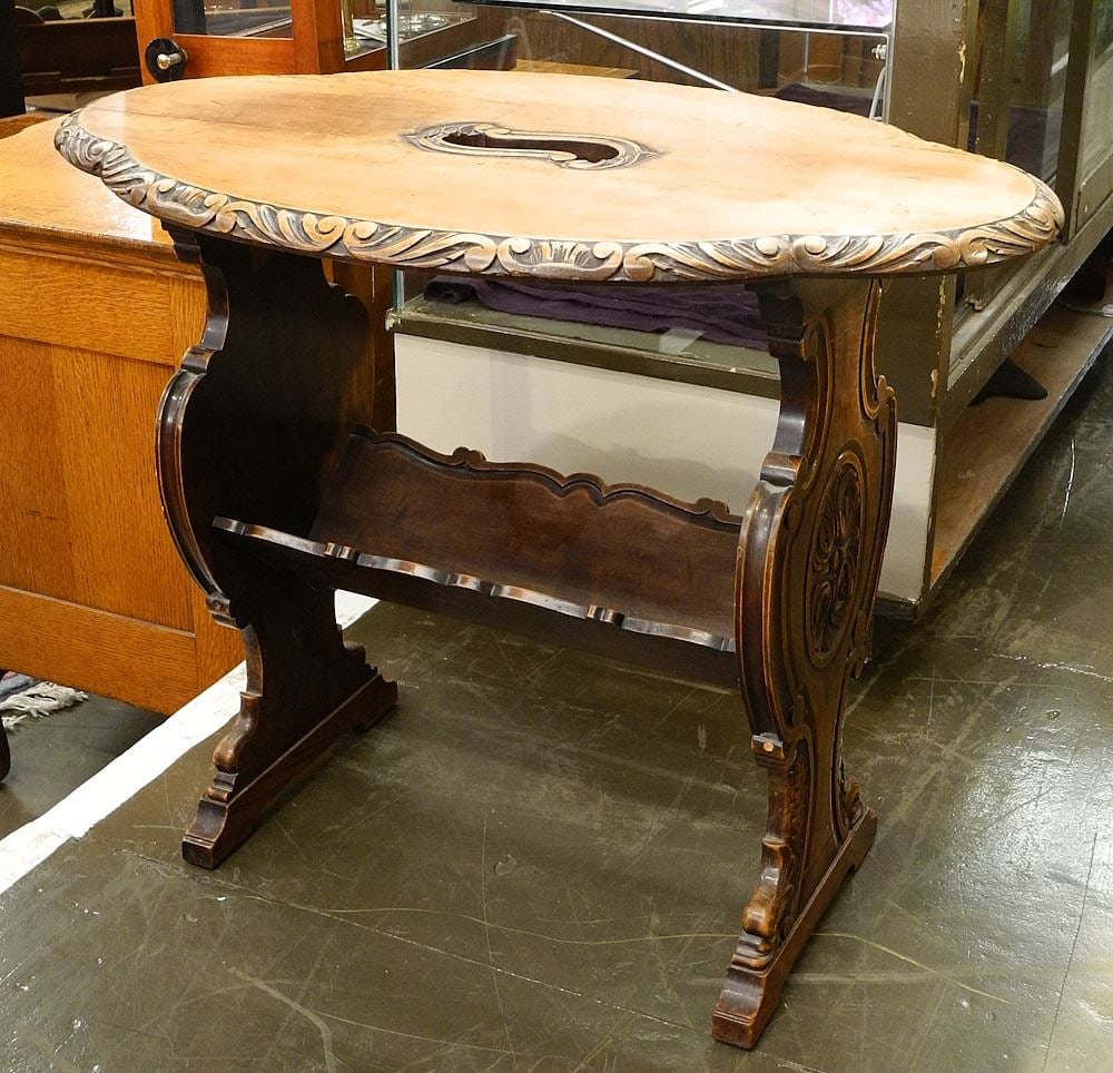 Carved Walnut Magazine Side Table, 23 1/4 x 29 3/4 x 18 1/2".: Carved Walnut Magazine Side Table, 23 1/4 x 29 3/4 x 18 1/2".