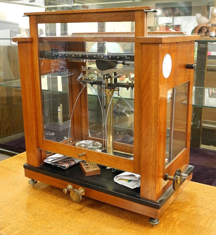 Mahogany Cased Scientific Scales, 17 1/4" x 17 1/2". (1 of 4)