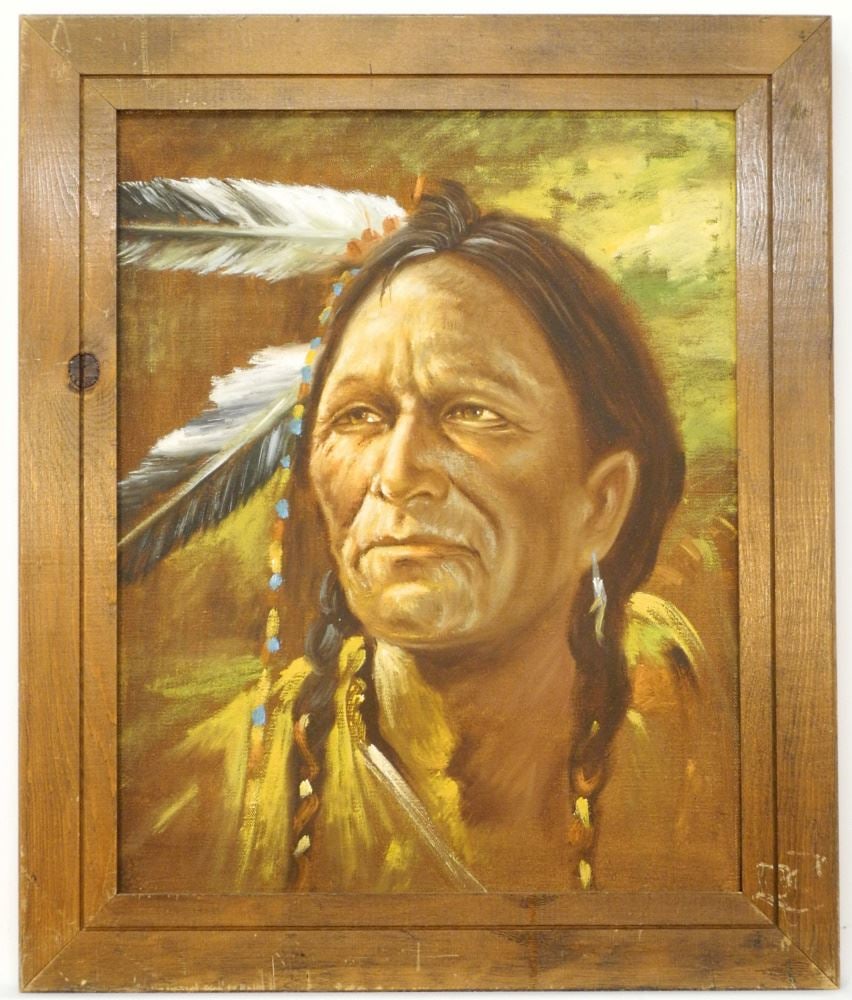 Unsigned Oil on Canvas, 19 1/2" x 15 1/2", First Nations Portrait. (1 of 2)