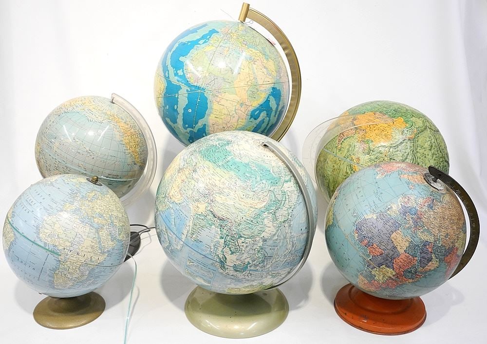 Collection of 6 Vintage 8 1/2-12" Terrestrial Globes. (1 of 3)