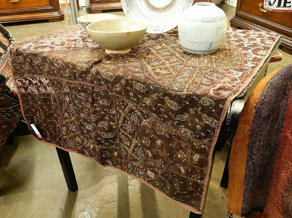 Antique Indian Embroidered Seed Pearl Paisley Design Panel, 43" x 32". (1 of 2)