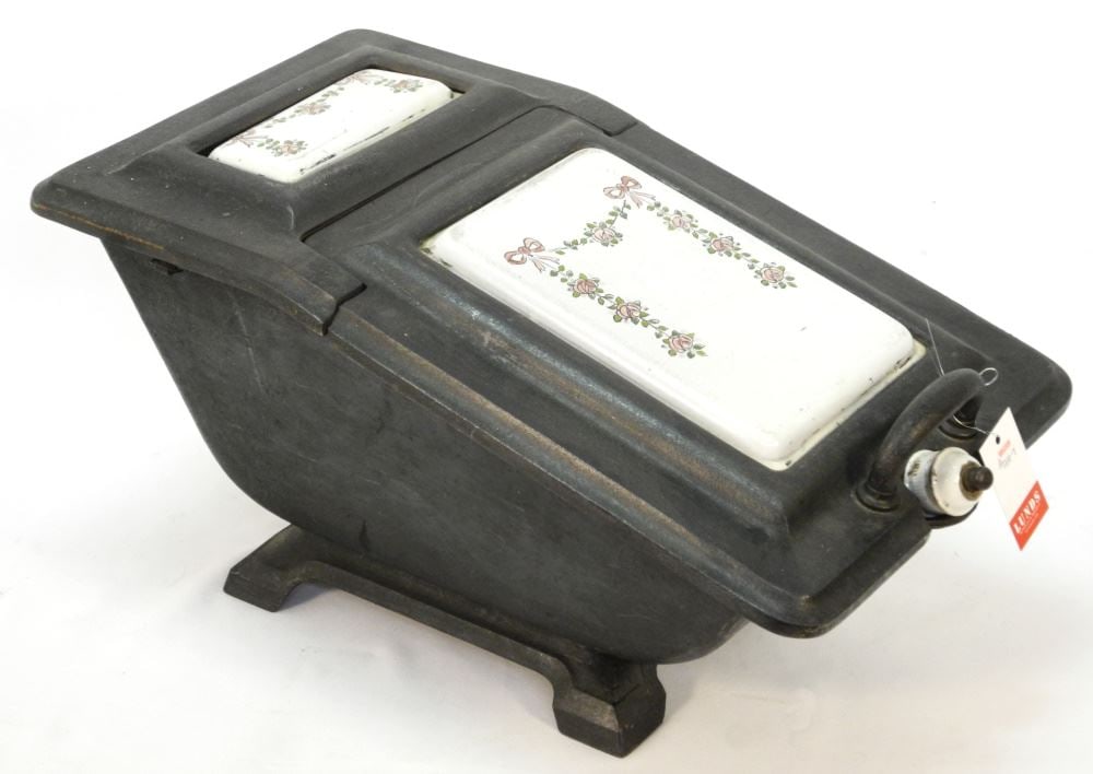Cast Iron & Enamel Coal Scuttle with Scoop & Coal 23" L (1 of 3)