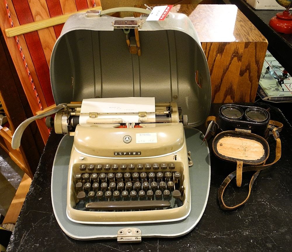 Pair of LeMaire Paris Binoculars With Case & Alpina Typewriter (case damaged). (1 of 3)