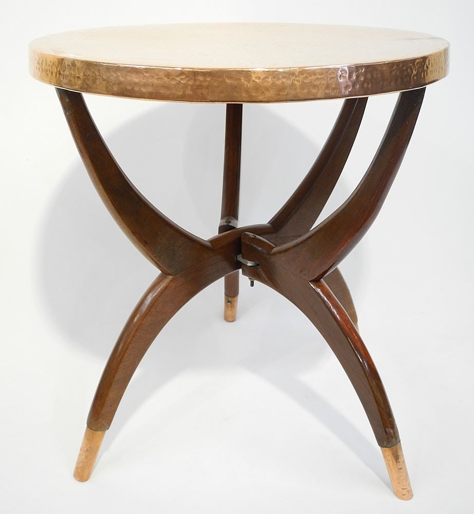 Peened Copper Folding Tray Table, 18 1/2" x 17 1/4" Diameter. (1 of 3)