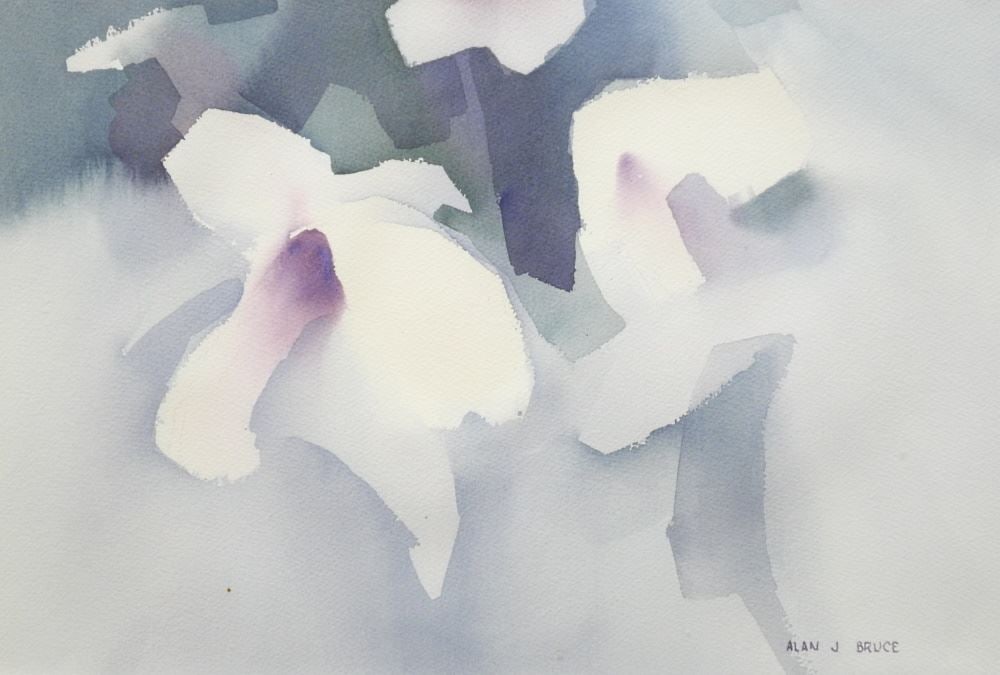 Watercolour signed Alan J. Bruce, 13 1/8" x 19 7/8", "Smiling Orchids". (1 of 5)