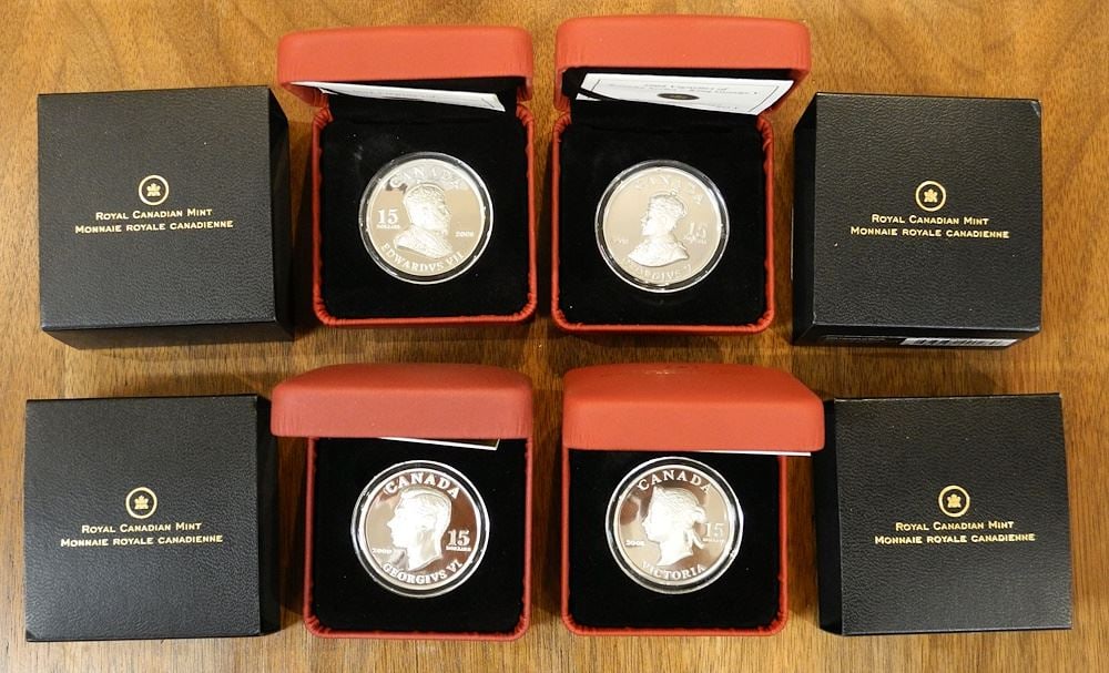 4 Royal Canadian Mint, $15 Silver Proof Coins, Limited Edition 10,000 Coins 2008/9. (1 of 2)