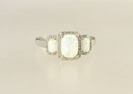 14K(marked) White Gold and Synthetic Opal Ring, Size 8 1/2, 3.75 grams. (1 of 5)