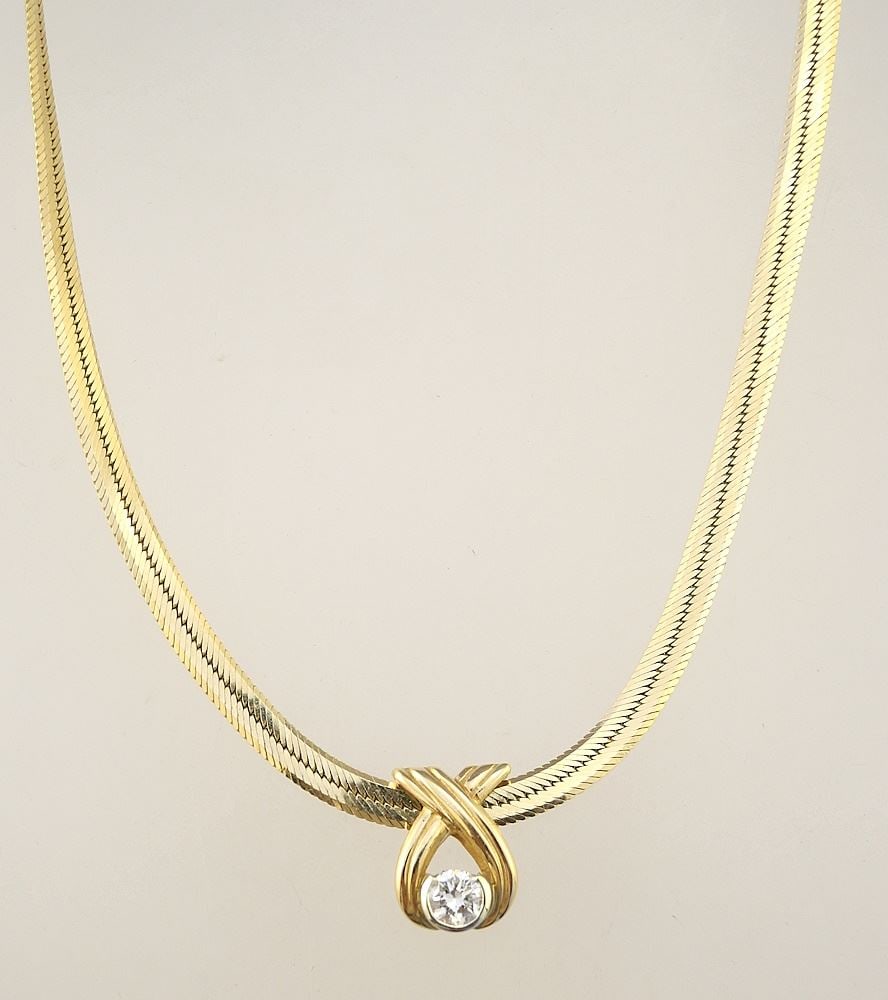 14K (marked 585 & 14K) Gold & .23 Ct Diamond Necklace, 15 1/2"L, 10.25gms (1 of 4)