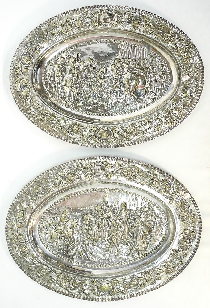 Pair of Embossed Silver Plated Plaques "Rendicion De Grande / Breda , 22 3/4" w. (1 of 3)