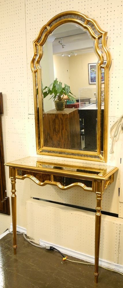 Vintage Gold Gilded Framed Mirror 45" x 26", with Console Table. (1 of 6)