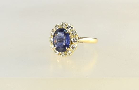 18K (Marked) Yellow Gold 2.01 Ct Sapphire & Diamond Ring, Size 6, 4.40 grams (1 of 6)