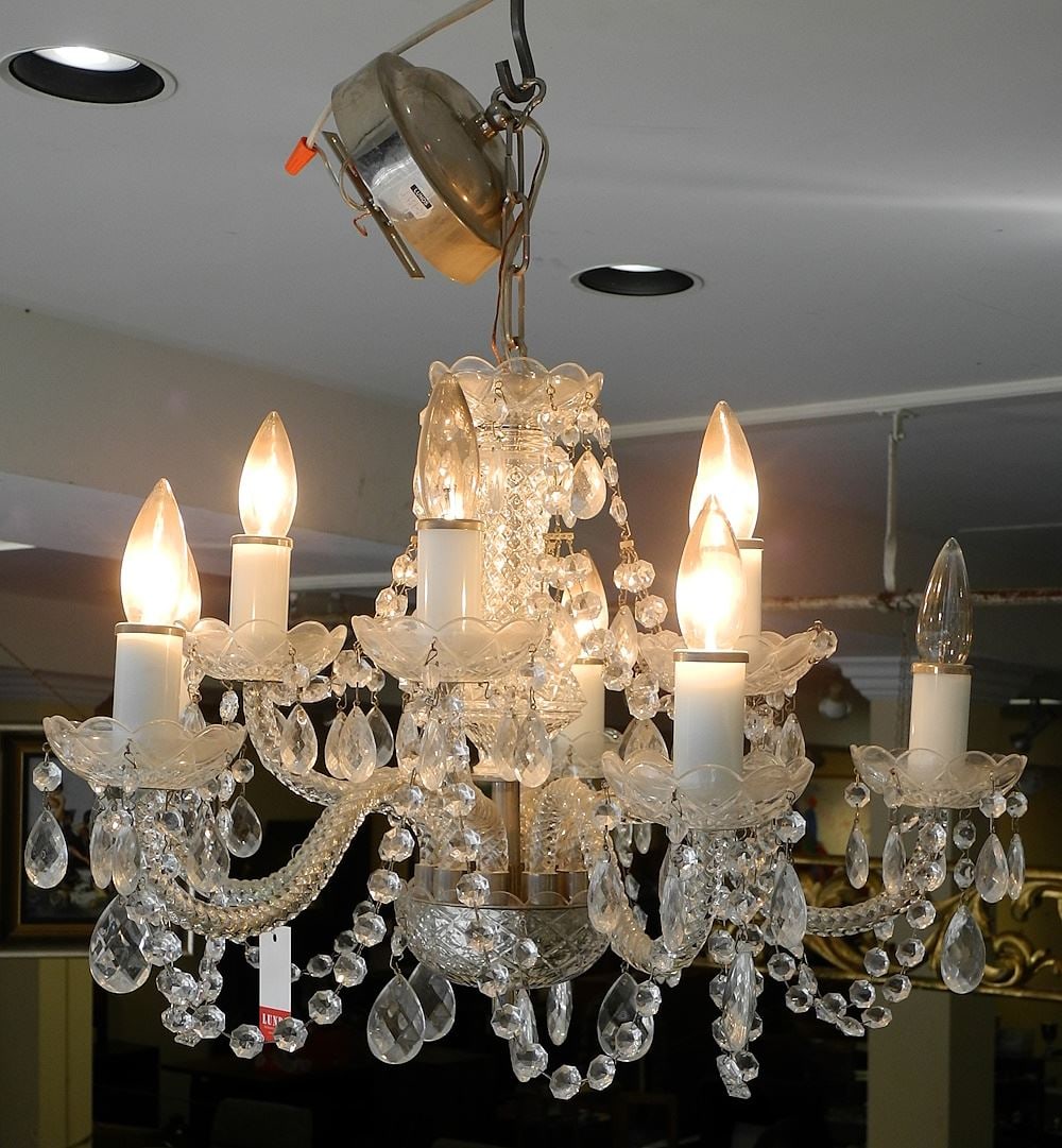 8 Branch Cased Glass Arm Chandelier, 22" diam, (September).: 8 Branch Cased Glass Arm Chandelier, 22" diam, (September).