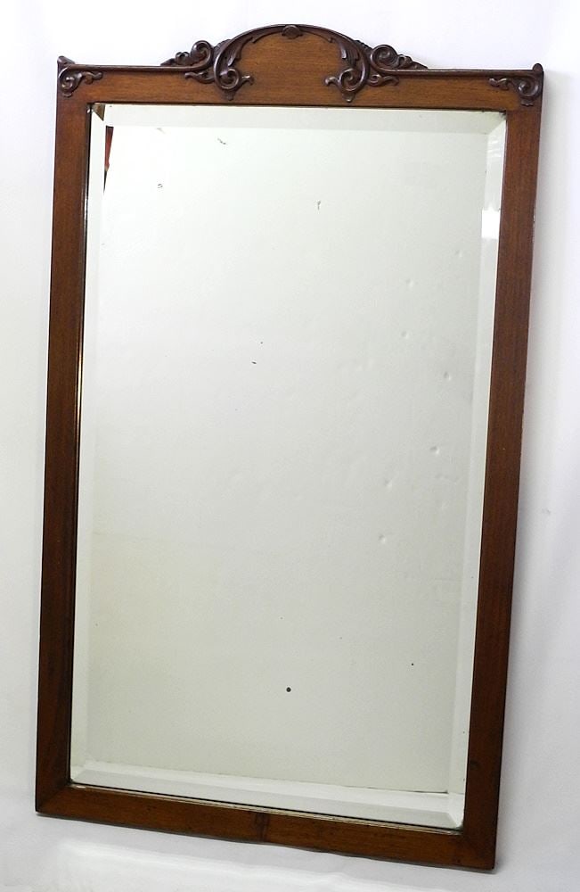 Mahogany Framed Beveled Plate Glass Mirror, 45 1/2 x 27".: Mahogany Framed Beveled Plate Glass Mirror, 45 1/2 x 27".