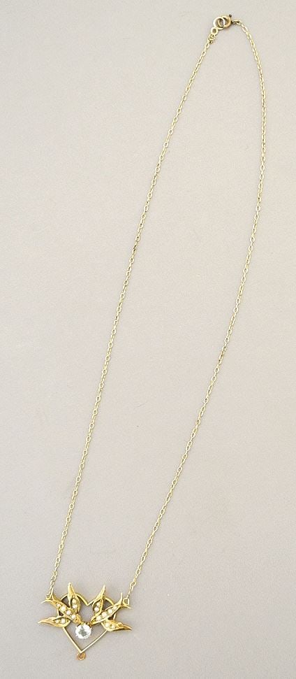 14K(marked) Yellow Gold Sweetheart Pendant on Gold Tone Chain, 14 1/2"L TW 3.4 grams. (1 of 3)