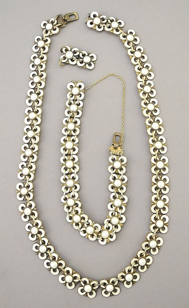 David Andersen Norway 925S(marked) Silver & White Enamel Florette Necklace & Bracelet, 15 1/: David Andersen Norway 925S(marked) Silver & White Enamel Florette Necklace & Bracelet, 15 1/