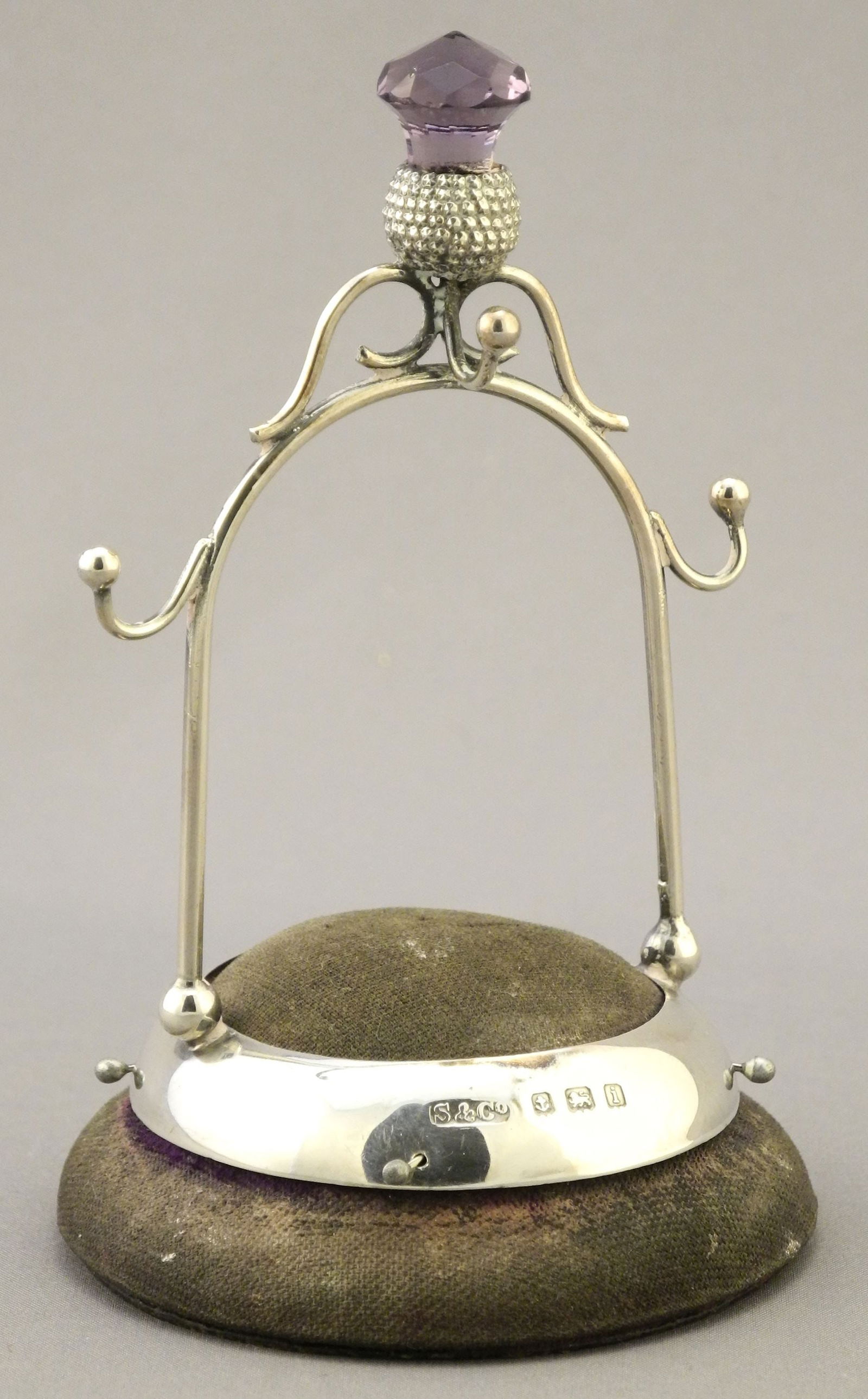 Hallmarked Silver Ladies Ring Tree with Amethyst Thistle, 4"H. (1 of 4)